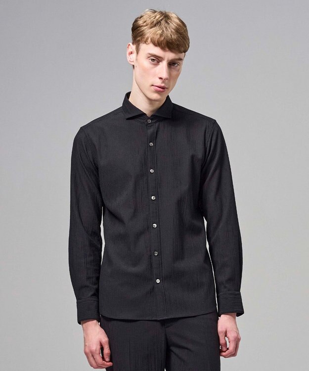 JOSEPH HOMME 【新モデル】トリコサッカーストレッチ 　ホリゾンタルカラーシャツ ブラック系