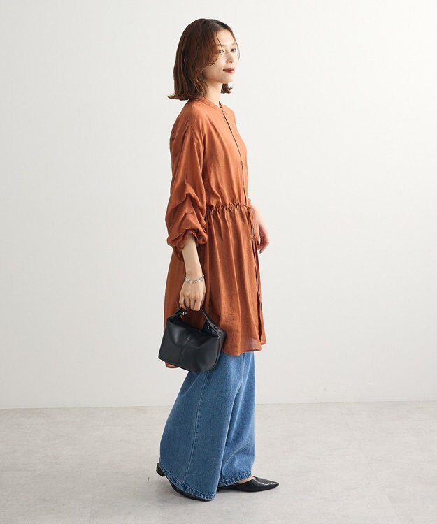 Green Parks バンドカラー比翼タック袖チュニック Terracotta