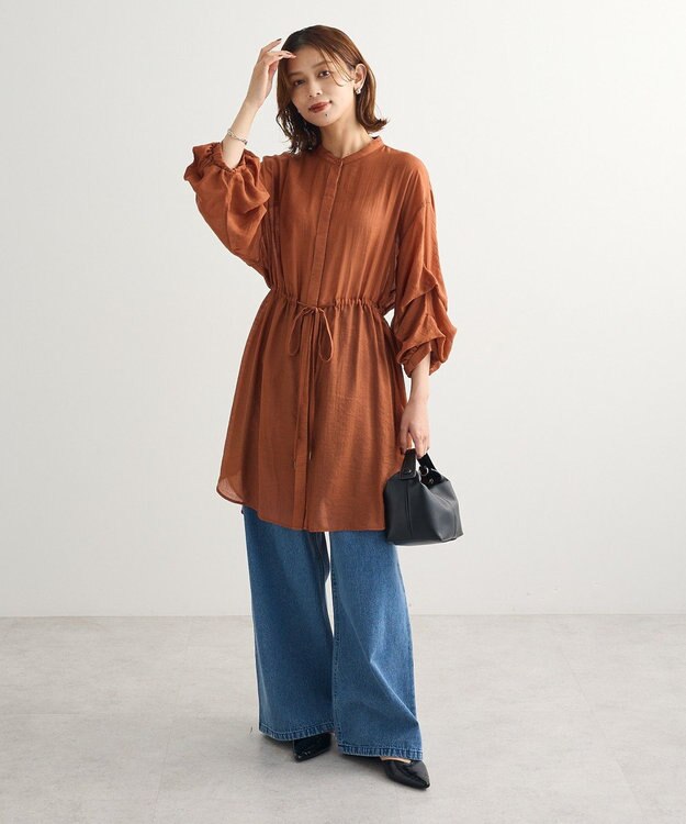 Green Parks バンドカラー比翼タック袖チュニック Terracotta