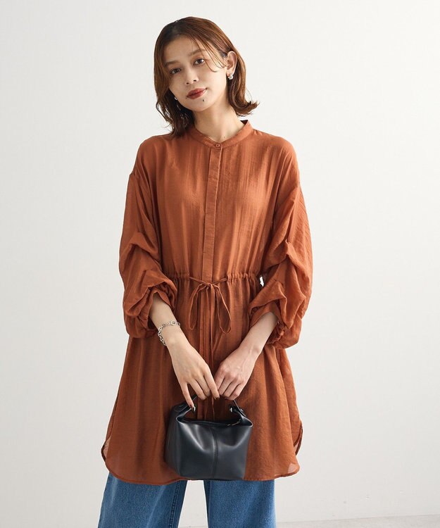 Green Parks バンドカラー比翼タック袖チュニック Terracotta