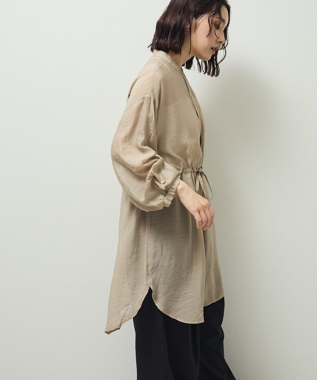 Green Parks バンドカラー比翼タック袖チュニック Beige