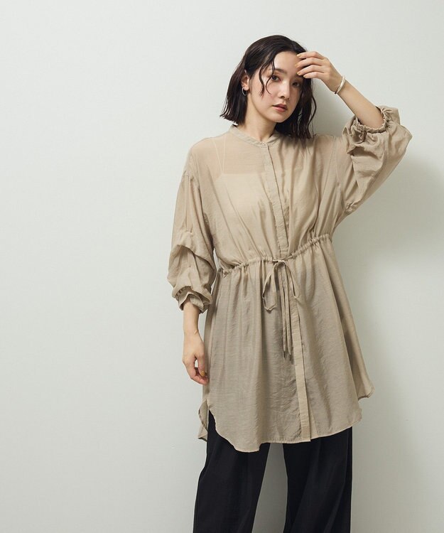 Green Parks バンドカラー比翼タック袖チュニック Beige