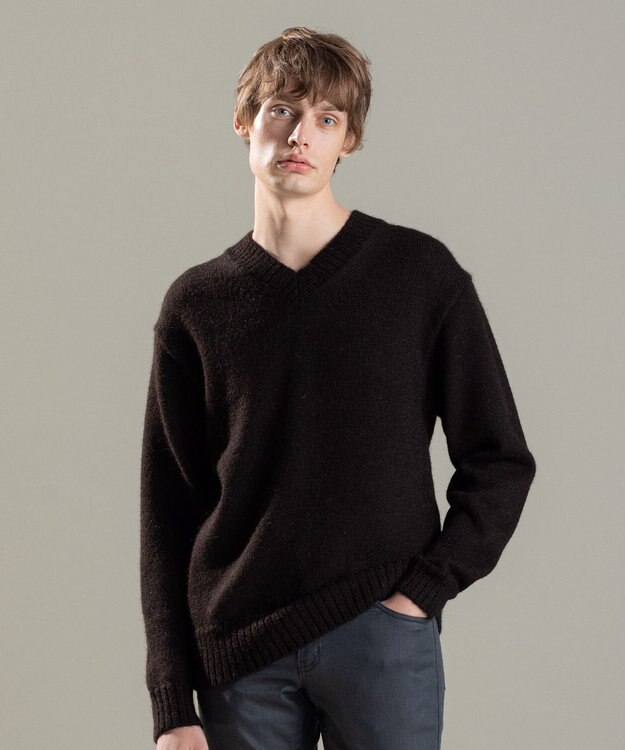 JOSEPH HOMME ファインアルパカ　Vネックニット ダークブラウン系