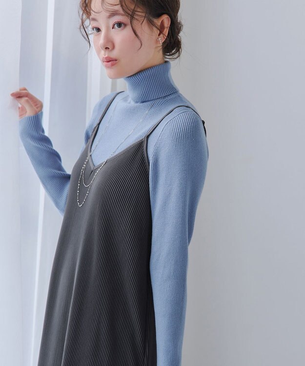 Tiaclasse L 【新色追加・洗える】リブタートルニット サックス