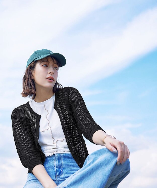 Tiaclasse L 【新色追加・洗える】パフスリーブ透かし編みニットカーディガン ブラック