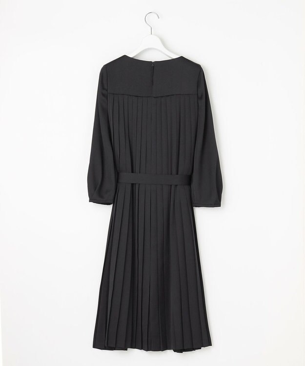 自由区 【XSサイズ～/洗える】ライトサテンプリーツ ワンピース ネイビー系