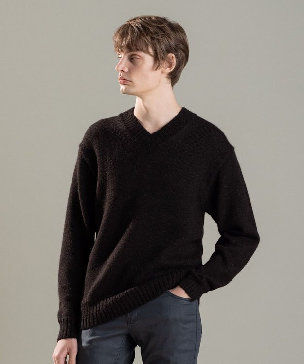 JOSEPH HOMME ファインアルパカ　Vネックニット ダークブラウン系