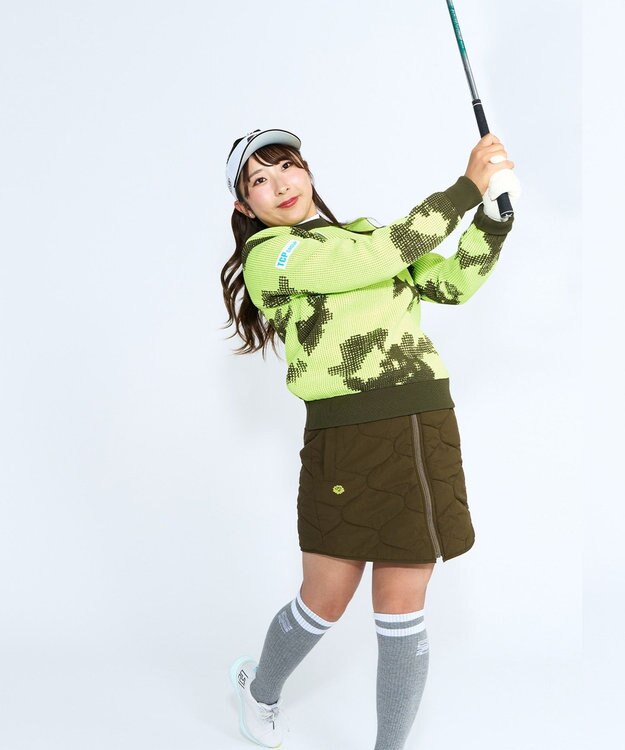 PW CIRCULUS 【WOMEN】キルティング中綿リバーシブルスカート  ゴルフウェア レディース カーキ系