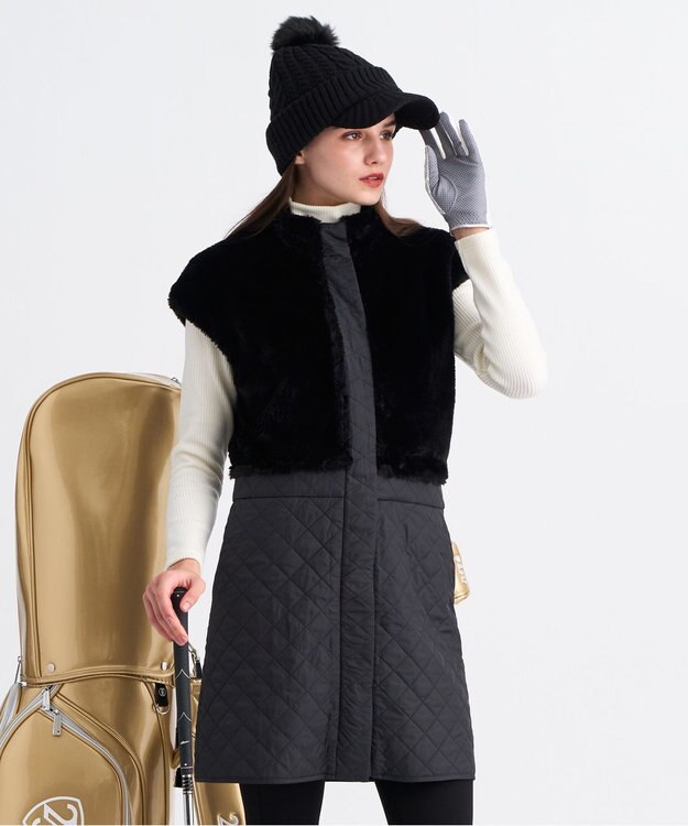 23区GOLF 【WOMEN】ファー＆キルトコンビワンピース ブラック系