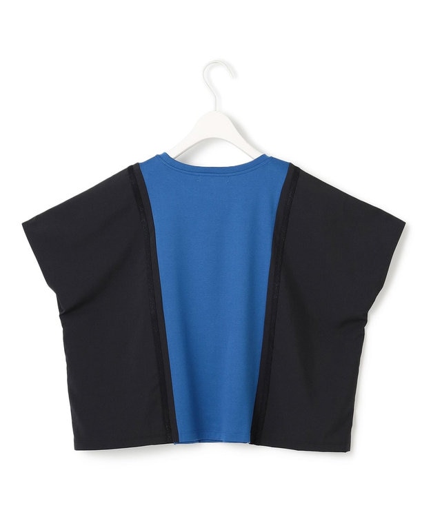 ICB L 【接触冷感・UVケア・洗える】シルケットスムースコンビ バイカラーカットソー ラピスラズリ×ブラック系