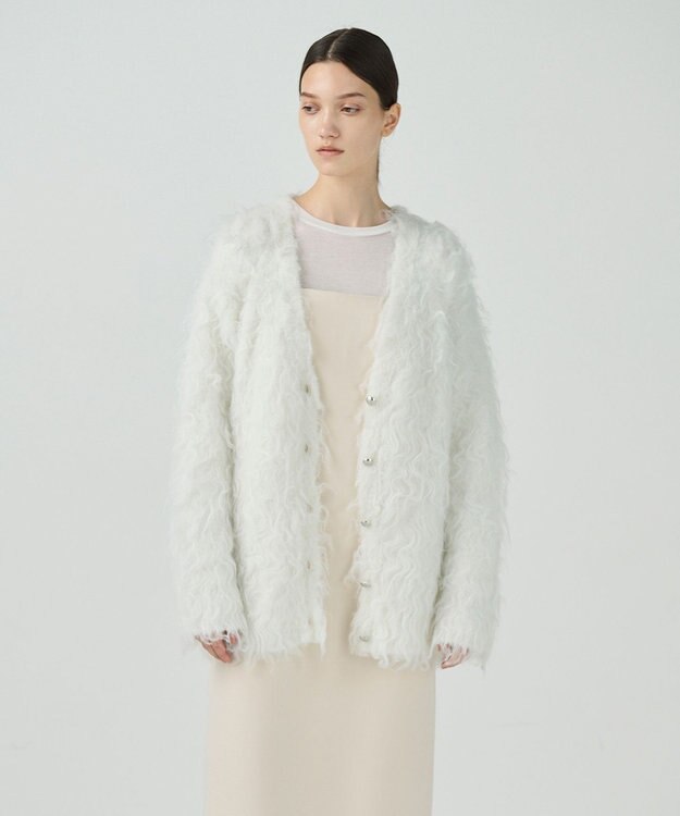 GRACE CONTINENTAL シャギーニットカーディガン ホワイト