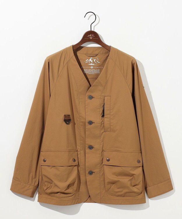 JOSEPH ABBOUD MOUNTAIN 【軽量】ハイパワーストレッチカルゼ ノーカラーアウトドアブルゾン キャメル系
