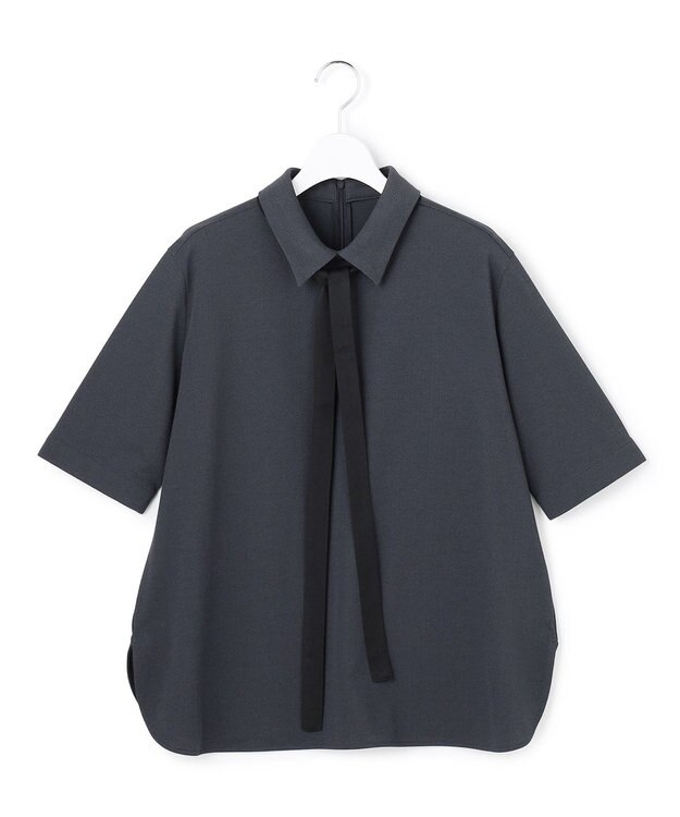 ICB 【先行予約・WEB限定カラーあり】マラボーテライトジョーゼット 半袖ボウタイ付きシャツカラートップス ダルブルー