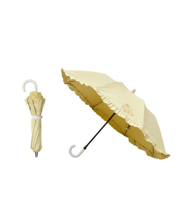 MOONBAT 【日傘】エスタ (estaa) Beauty shield折りたたみ傘フリル ライトイエロー