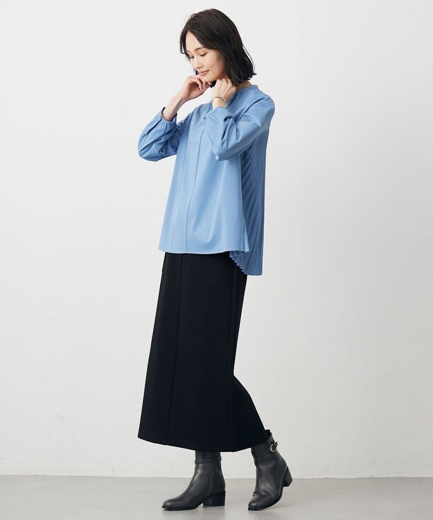 J.PRESS LADIES コンパクトトリコット バックプリーツ カットソー ブルー系