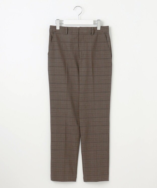 J.PRESS LADIES L 【洗える】T/Rアルガンシルクチェック テーパード パンツ ブラウンチェック系
