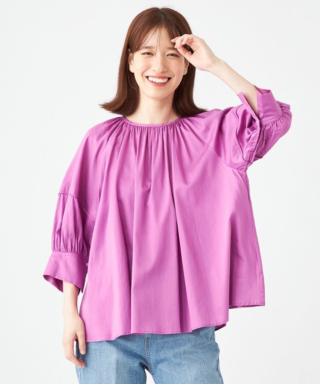 SHARE PARK LADIES コットンサテンランタンスリーブブラウス パープル系