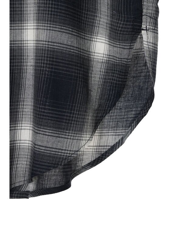 Green Parks リネンレーヨン前立てブラウス Check