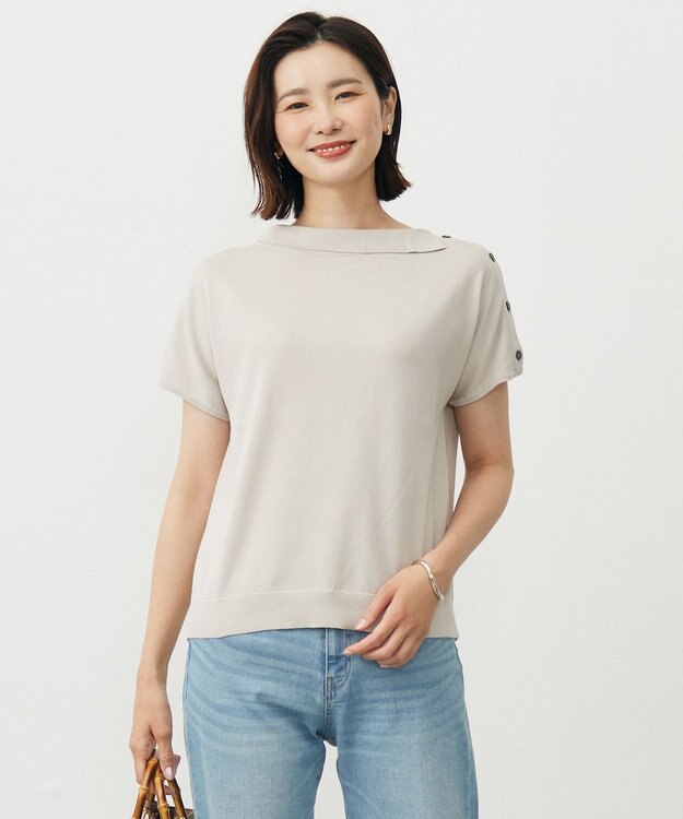 J.PRESS LADIES 【洗える・抗菌防臭】COTTON POLYESTER 襟付き ニット グレージュ系