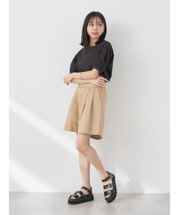 earth music&ecology フリルキュロットパンツ Camel