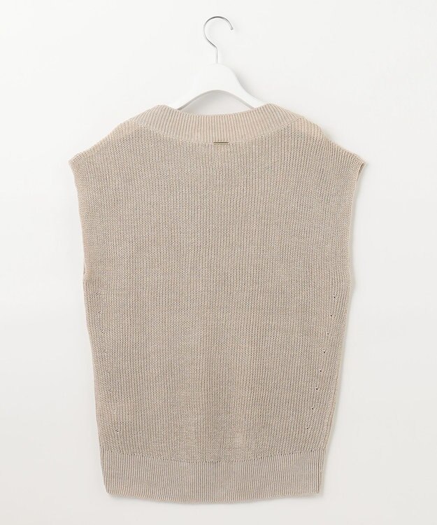 自由区 L 【洗える】リネンミドルゲージ ニットベスト ベージュ系
