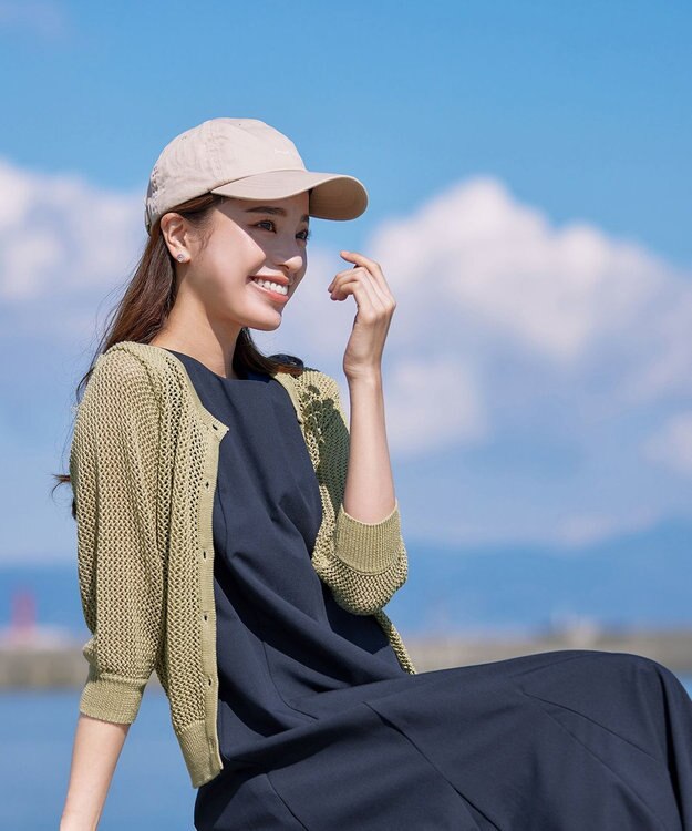 Tiaclasse L 【新色追加・洗える】パフスリーブ透かし編みニットカーディガン ライトグリーン