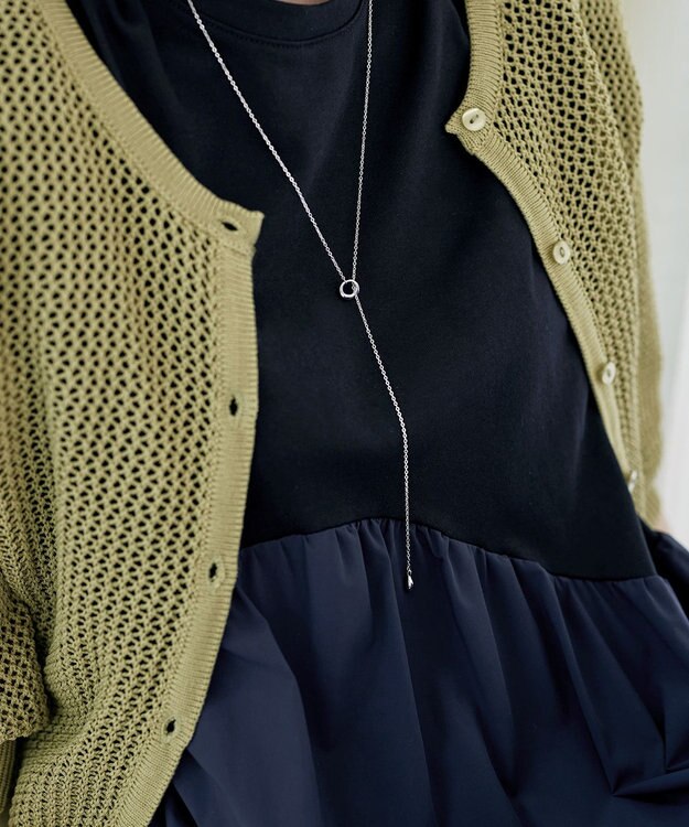 Tiaclasse L 【新色追加・洗える】パフスリーブ透かし編みニットカーディガン ライトグリーン