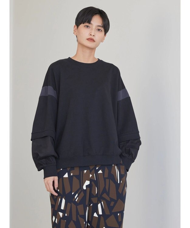 AMERICAN HOLIC 袖異素材ミニ裏毛プルオーバー Black