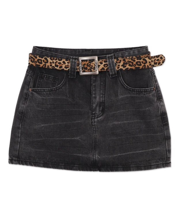 WEGO レオパードベルト付きデニムミニスカパン ブラック