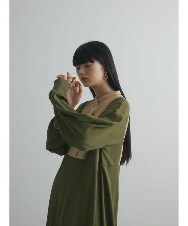 Green Parks armonia．配色パターンワンピース Khaki