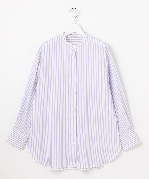 自由区 L SOMELOSバンドカラー ブラウス モーヴストライプ