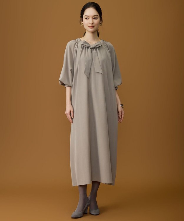 自由区 L 【SHIHOさん着用】TWドレープツイル3WAYボウタイ ワンピース モカ