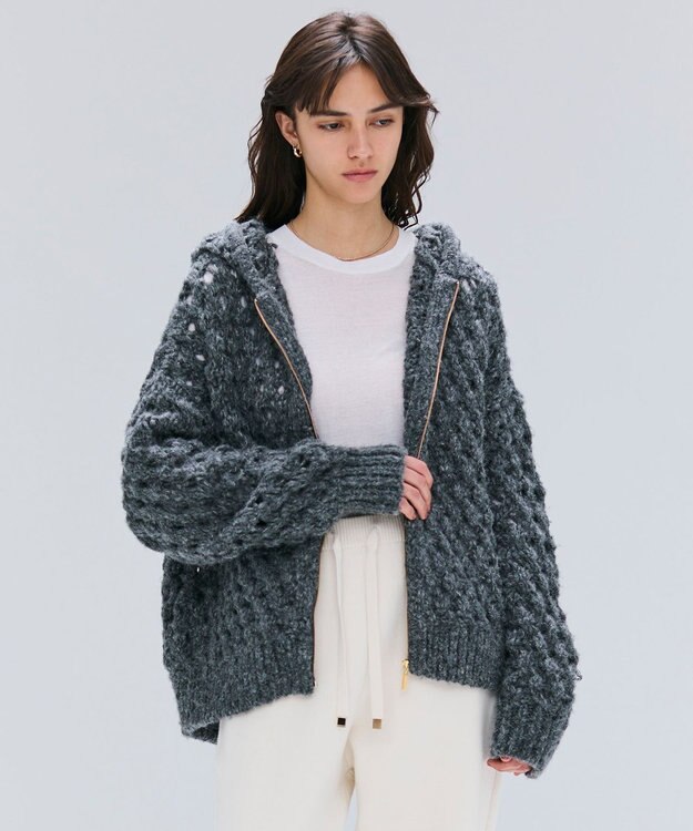 BEIGE， KOKOMO / ウールアルパカメッシュニットパーカー Md.Gray