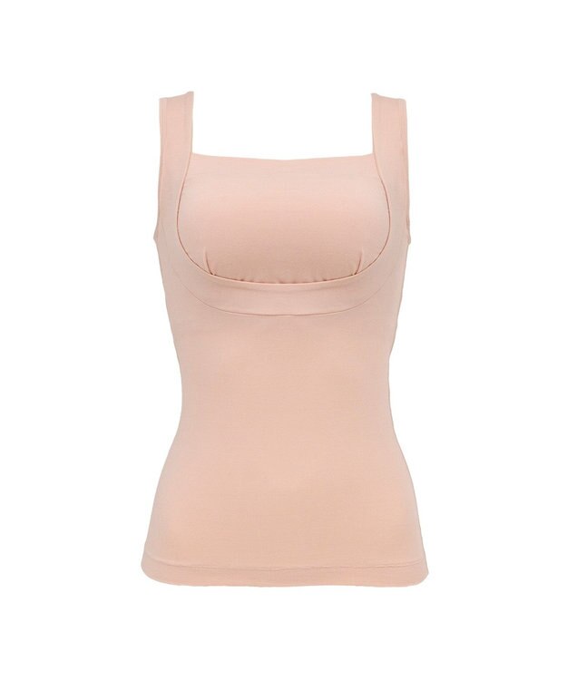 BRADELIS New York 【BRADELIS NewYork peace】すっきり楽ちん綿混ブラキャミ 幅広いバストサイズにフィットするノンワイヤー補整下着 ピーチベージュ