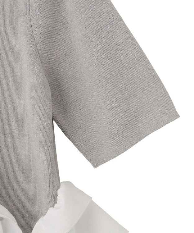 YECCA VECCA パール釦ラッフル5分袖カーディガン Gray mixture