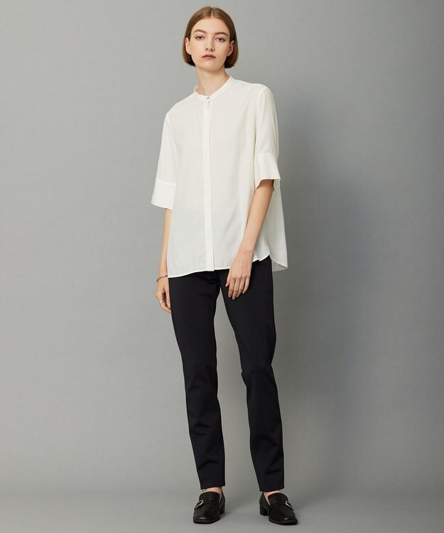 ICB L 【接触冷感・UVケア・洗える】 レーヨンコンパクトローン ボウタイシャツ オフホワイト系