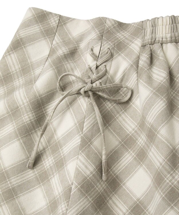 earth music&ecology サイドレースアップミニスカート Check Ivory