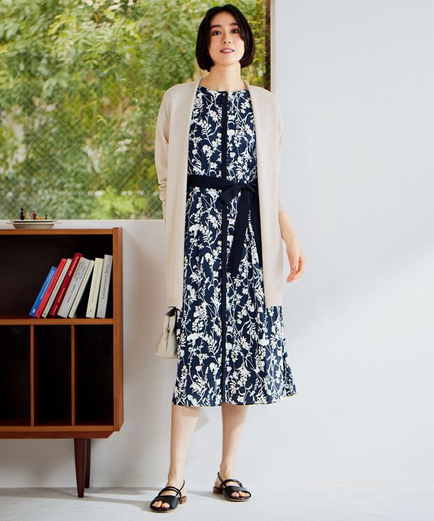 自由区 S 【洗える】ペーパーブレンドロング カーディガン ベージュ