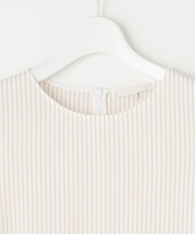 自由区 S 【接触冷感・UVカット・洗える】ストライプコットンハイゲージフレアスリーブ カットソー オフ×シナモン