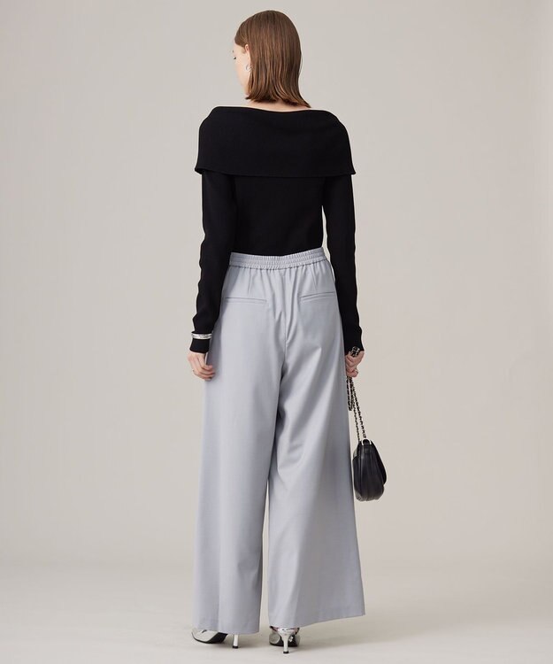 ICB 【洗える】 ウールヴィスコースストレッチ タックパンツ ライトグレー系