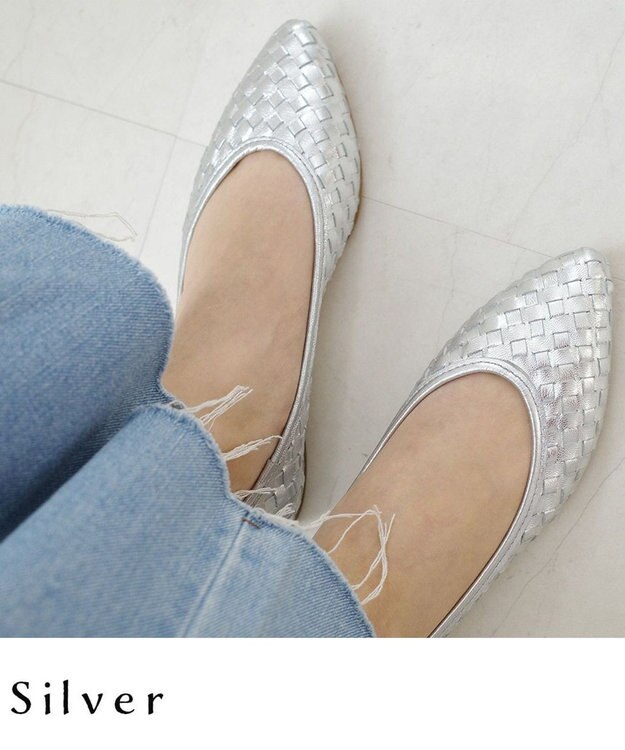 Pointer 本革編み込みパンプス シルバー