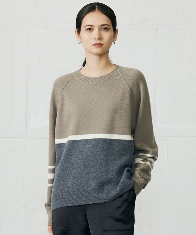 自由区 L ウールカシミヤブレンドラグランスリーブ ニット マルチボーダー