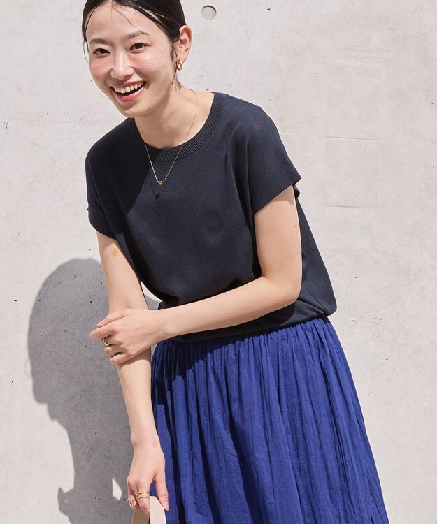 AMERICAN HOLIC 【接触冷感】フレンチスリーブニットプルオーバー Navy