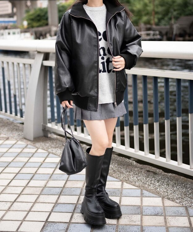 WEGO ヴィンテージライクFレザーRVブルゾン ブラック