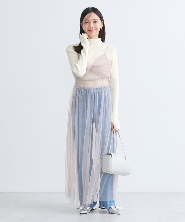 earth music&ecology ねじりチュールキャミワンピース Gray Beige