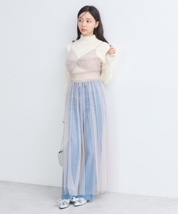 earth music&ecology ねじりチュールキャミワンピース Gray Beige