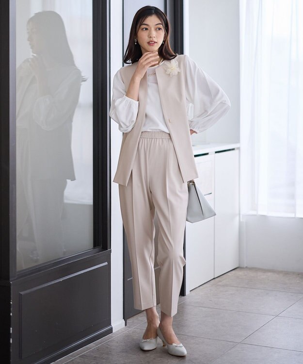 ANY L 【3SET】きちんと見え3点コーデセット（ブラウス＋ジレ＋パンツ） ベージュ