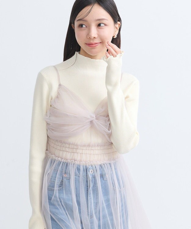 earth music&ecology ねじりチュールキャミワンピース Gray Beige