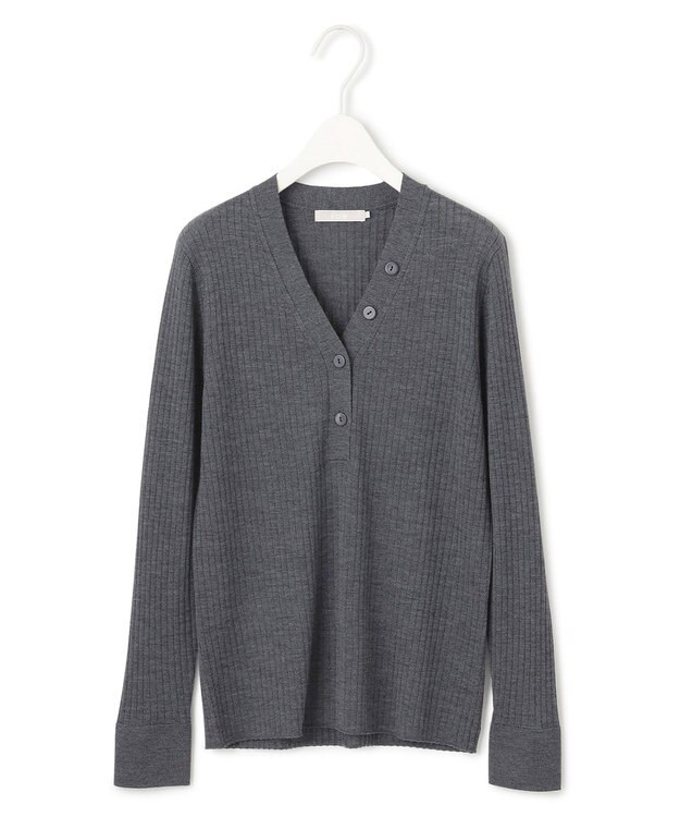 ICB 【洗える】エクストラファインメリノリブ ヘンリーネック プルオーバー ミディアムグレー系