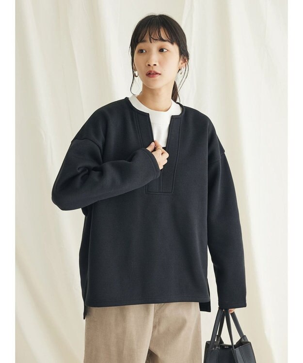 CRAFT STANDARD BOUTIQUE ニットフリースキーネックプルオーバー Black